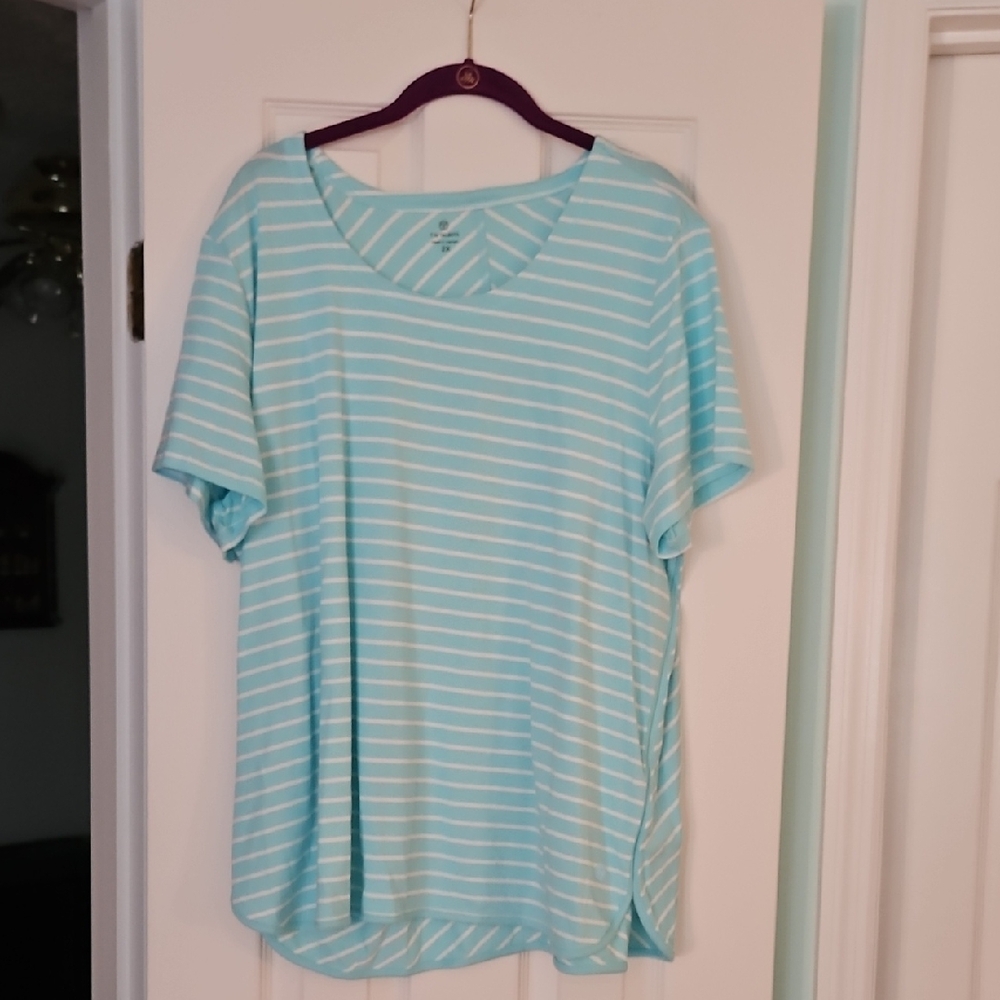 Talbots Blue and White Relaxed Short Sleeve T-Shirt